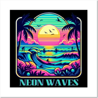 80s beach at sunset Posters and Art